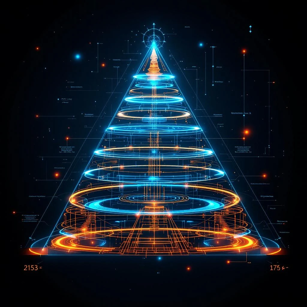 MLM pyramid structure diagram showing recruitment hierarchy and mathematical exploitation ratios